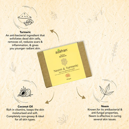 Azafran Active Botanicals Neem & Turmeric Skin Clearing Bath Bar